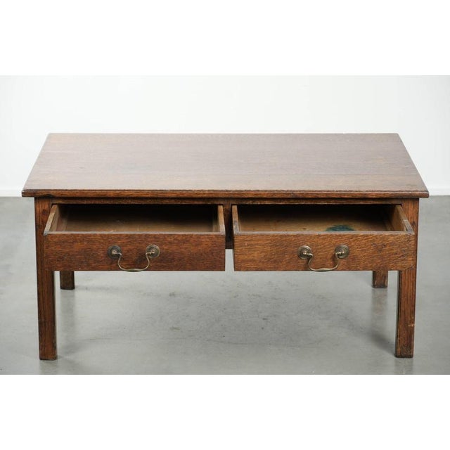 Antique English Oak Coffee Table with Drawers, 20th Century For Sale - Image 3 of 15