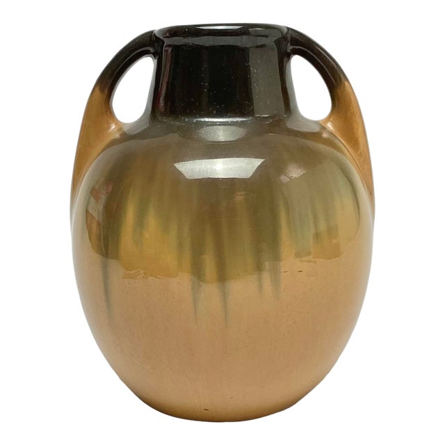 Fulper Pottery Arts and Crafts Butterscotch Flambé Double Handled Vase 7 1/2” Tall For Sale