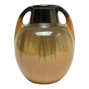 Fulper Pottery Arts and Crafts Butterscotch Flambé Double Handled Vase 7 1/2” Tall