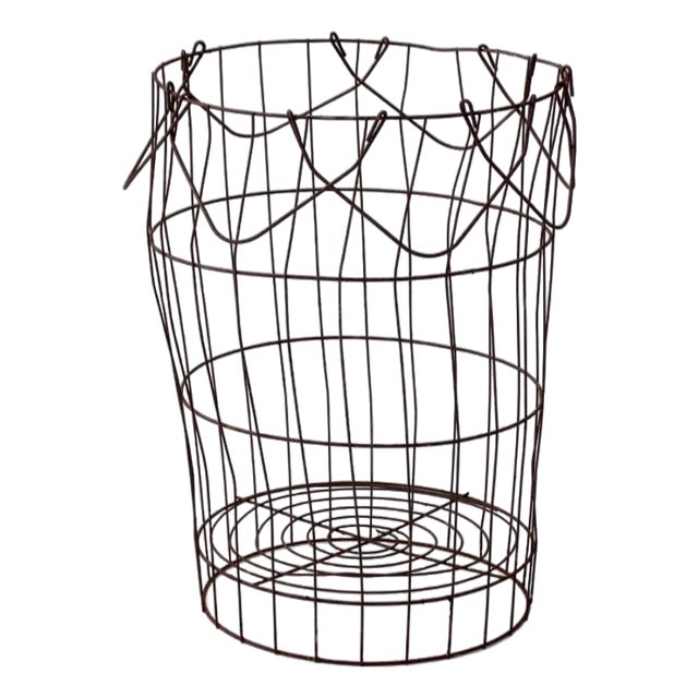 Antique Wire Gathering Basket For Sale