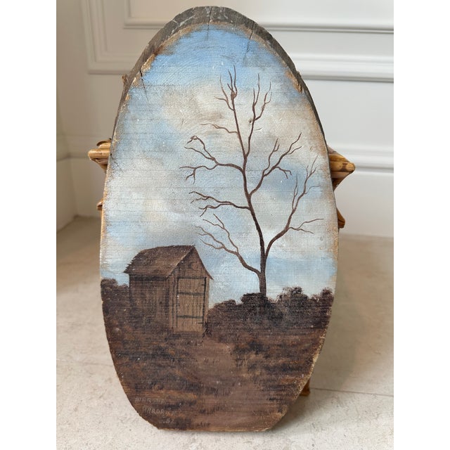 Vintage 1982 Signed Oil Landscape on Natural Wood For Sale - Image 14 of 15