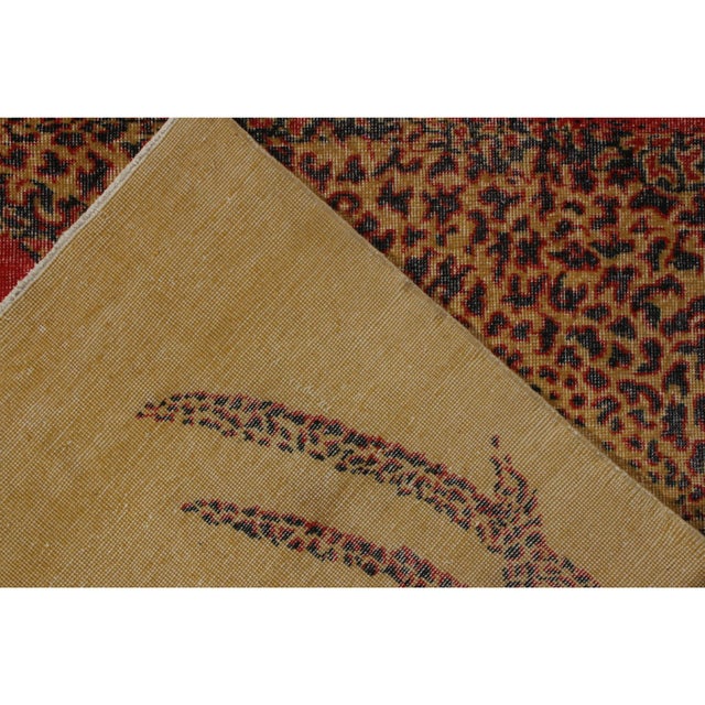 Red 1960s Vintage Art Deco Rug in Red, Gold-Yellow Distressed Geometric Pattern For Sale - Image 8 of 8