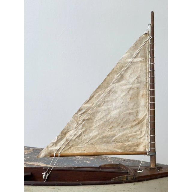 Wood Antique Folk Art Wood Pond Sail Boat, Circa 1920s For Sale - Image 7 of 18