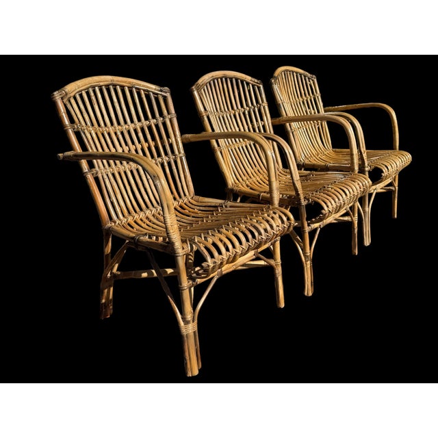 Vintage Armchairs in Rattan, 1970s, Set of 3 For Sale - Image 8 of 9