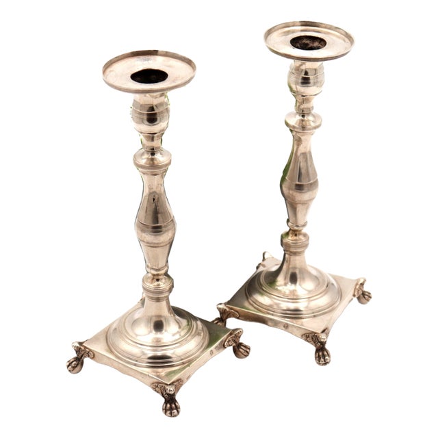 Silver Candlesticks with Turned Stems, Set of 2 For Sale