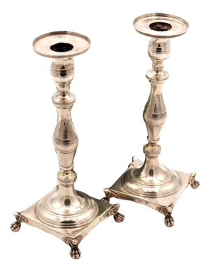Silver Candlesticks with Turned Stems, Set of 2