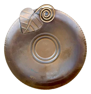 Vintage Francisco Rebajes Mid-Century Modern Hammered Copper Charger Wall Plate W/ Leaf, Marked