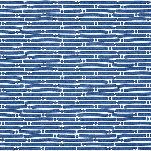 Schumacher X Studio Bon Dot Dash Fabric in Navy For Sale