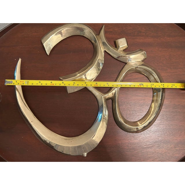 Religious Mid 20th Century Large 14" Heavy Brass Om Symbol Decor for Meditation Spaces. For Sale - Image 3 of 4