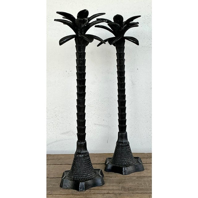 Black Vintage Monumental Palm Tree Candlesticks - A Pair For Sale - Image 8 of 12
