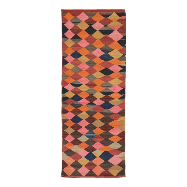 Pink 1950s Vintage Karadagh Persian Kilim in Polychromatic Diamond Patterns by Rug & Kilim For Sale - Image 8 of 8