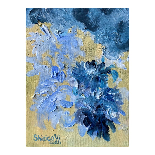 Original-Jardin d'Hiver-Cloud Dahlias in Blue-Shizico Yi-British Awarded Artist-Impasto on Canvas For Sale