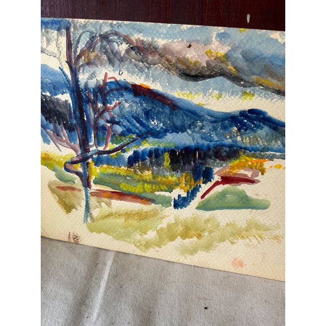 Vintage Colorful Abstract Mountain Landscape Watercolor Painting For Sale In Atlanta - Image 6 of 7