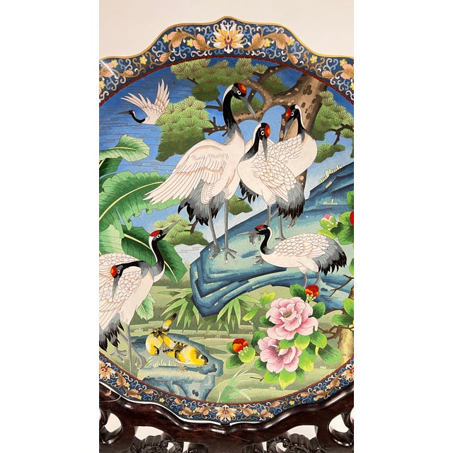 Blue Large Meiji Japanese Cloisonne Charger on Stand For Sale - Image 8 of 9