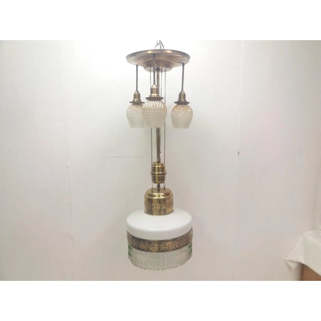 Good original condition. Positionig from 115cm to 160cm. Lower shade diameter 43cm, shade height 40cm, upper shade...