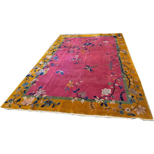 Purple A Sensational Antique 7' X 10' Purple/Rose/Gold Art Deco Chinese Rug Ca 1920 For Sale - Image 8 of 10