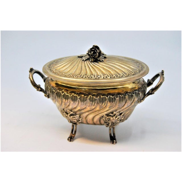 Silver Bowl with Embossed Floral Motifs and Removable Lid For Sale - Image 9 of 9