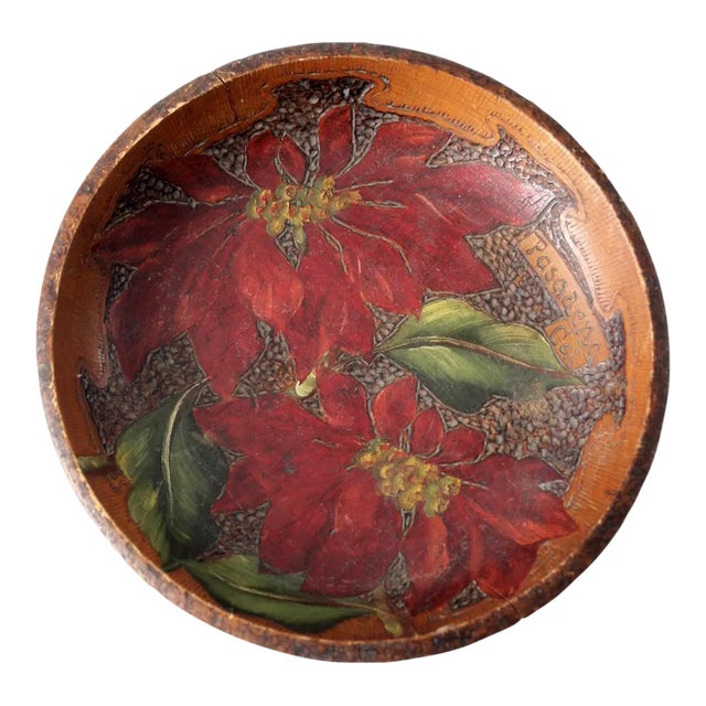Vintage Decorative Wood Poinsettia Bowl For Sale