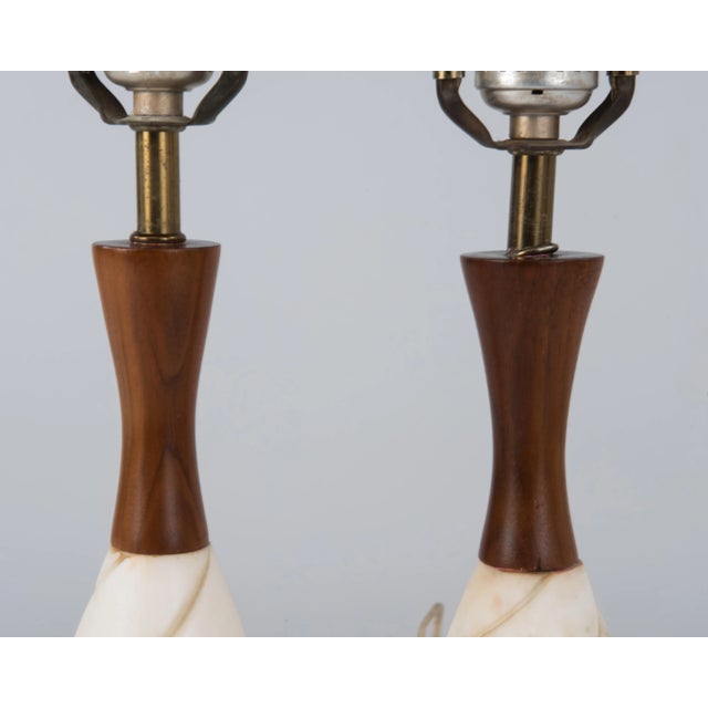 Mid Century Marble Walnut Lamps Italy - a Pair For Sale - Image 9 of 13