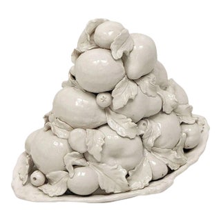 Italian Creamware Oval Centerpiece Basket With Mixed Fruit Top For Sale