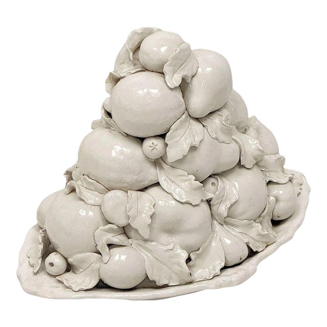 Italian Creamware Oval Centerpiece Basket With Mixed Fruit Top For Sale