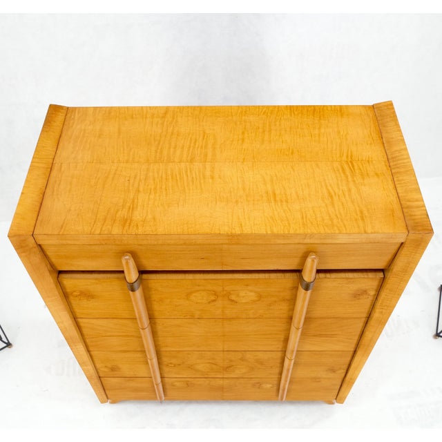 Mid-Century Modern Cedar Drawer W/ Lid Mid-Century Modern Burl High Chest Dresser Sculptured Pulls For Sale - Image 3 of 12