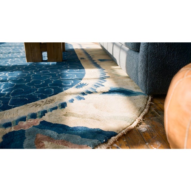 1930s Blue Abstract Antique Chinese Peking Rug 9'10" X 15'6" Handknotted Wool Carpet For Sale In New York - Image 6 of 8