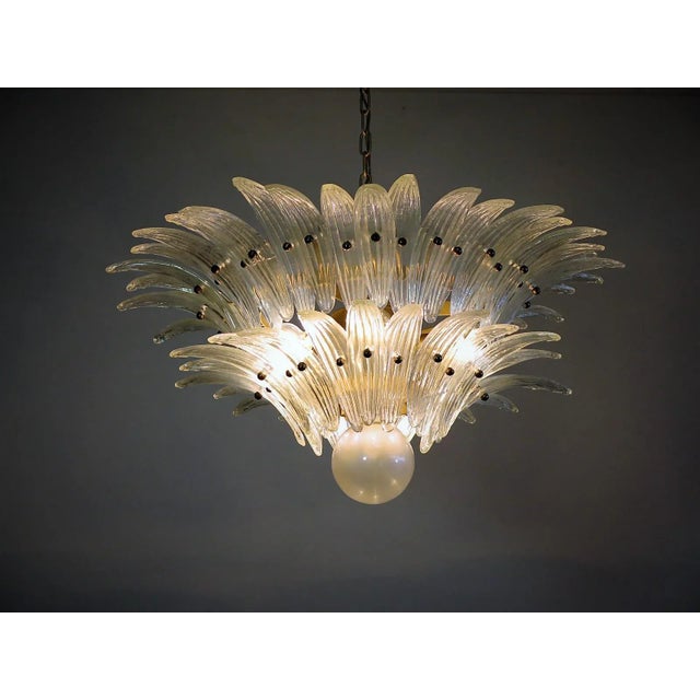 Mid-Century Modern Murano Chandelier Original Palmette, Opal Iridiscent Glass - 58 Glasses For Sale - Image 3 of 10