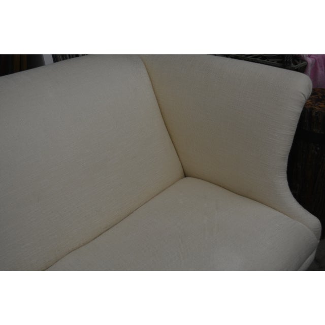 1990s 1990s Lexington Cream Burlap Weave Vintage Style Sofa Couch W/ High Scroll Arms / Nail Head Trim For Sale - Image 5 of 12