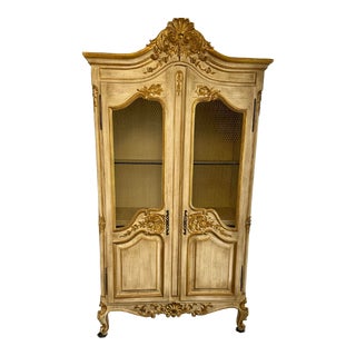 Vintage Gold & Ivory French Style Storage Wardrobe For Sale