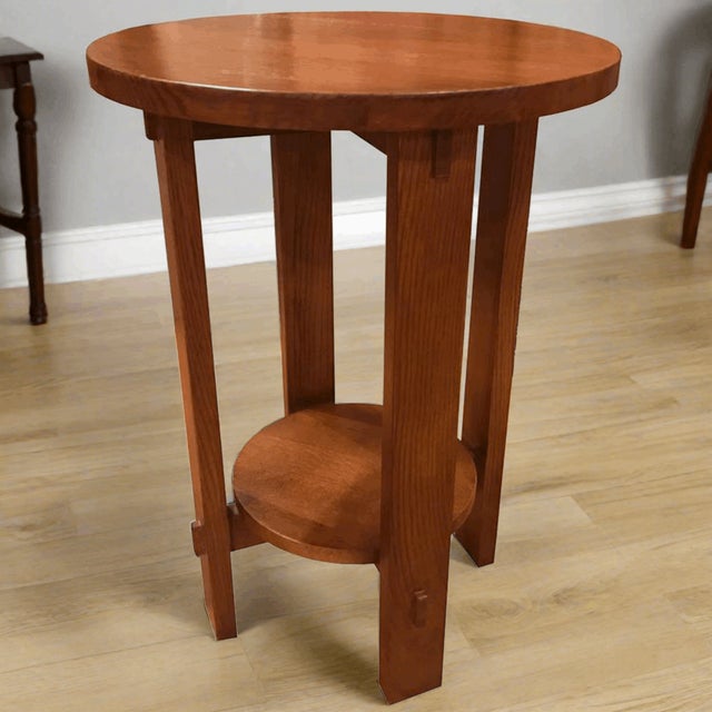 Mission Style Oak Round End Table - Michael's Cherry For Sale - Image 12 of 13