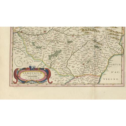 Paper Antique Map of Limousin and Limagne from Blaeu, France, 1642 For Sale - Image 7 of 11