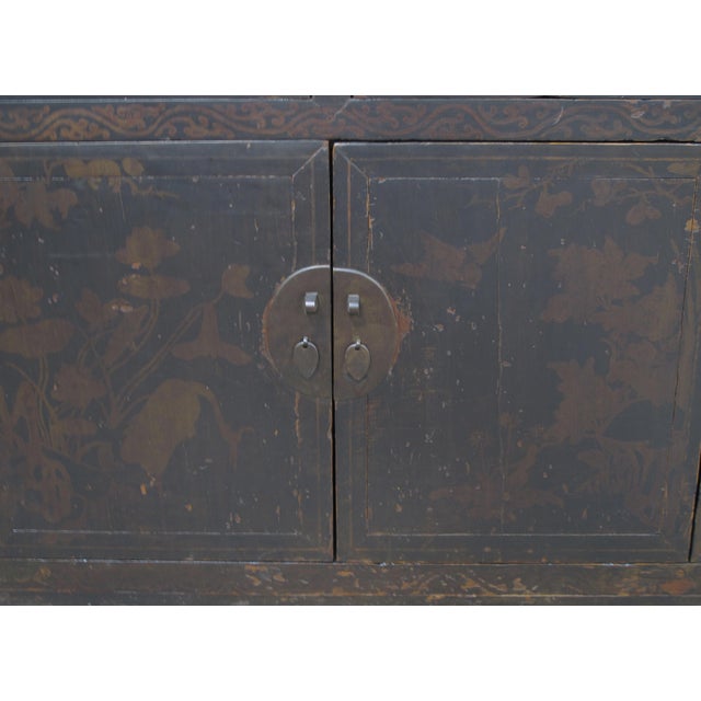 Wood Circa 1926 Antique Chinese Dark Brown Painted Sideboard With Four Drawers and Four Doors For Sale - Image 7 of 13