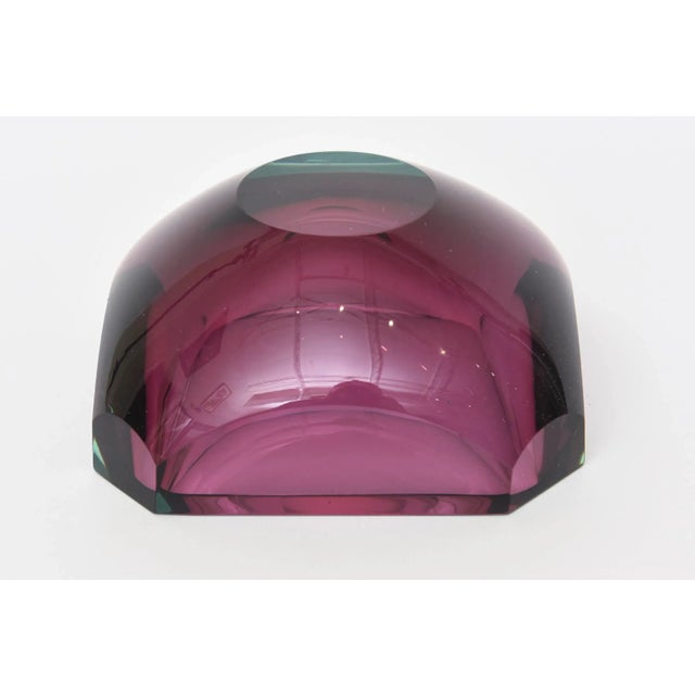 Vintage Murano Faceted Paddled Glass Bowl Emerald Green and Purple, 1960's For Sale - Image 10 of 11