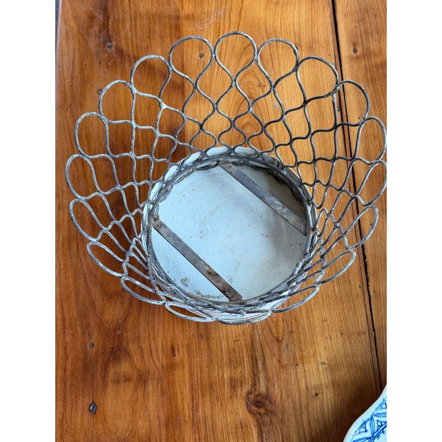 Rustic Vintage Metal Wire Basket With Solid Base For Sale - Image 3 of 4
