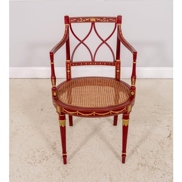 Neoclassical Pair Neoclassical Hand Paint Decorated Adams Style Armchairs For Sale - Image 3 of 18