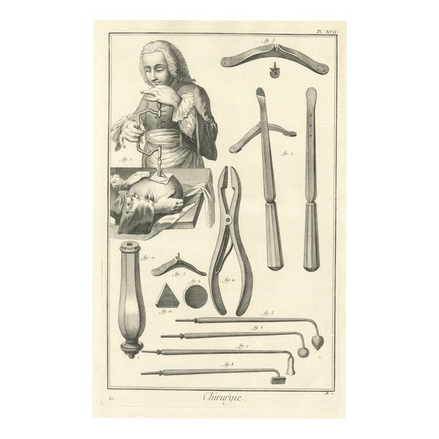 Antonio Baratti, Trepanning the Skull and Cautery Irons, Diderot Chirurgie Plate Xvii, 1772, Engraving For Sale