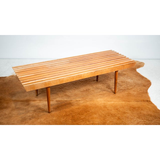 Brown 1970s Mid-Century Modern Slat Wood & Glass Coffee Table For Sale - Image 8 of 12