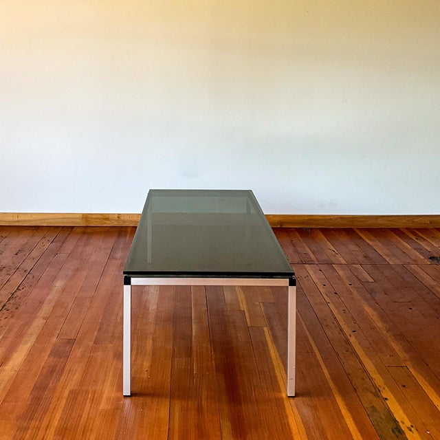 Mid-Century Modern Florence Knoll Attributed Aluminum and Smoked Glass Coffee Table For Sale - Image 3 of 9