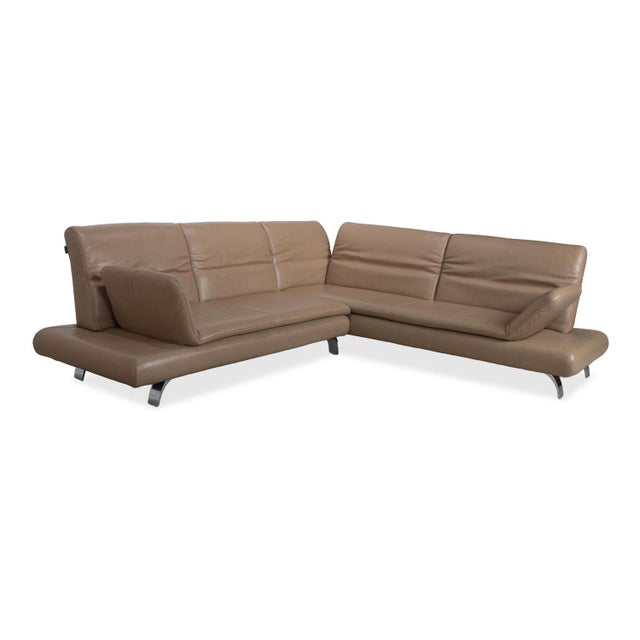 Set of Light Brown Leather Rodrigo Corner Sofa and Ottoman with Manual Function from Contur For Sale - Image 6 of 18