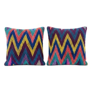 Turkish Kilim Rug Pillow Cover 19'' X 20'' - Set of Two For Sale