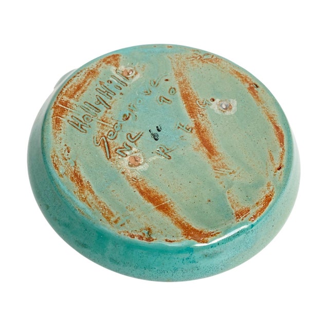 Boho Chic 1990s Holly Hill Stoneware Plate: Teal Blue Glazed Plate With Handle For Sale - Image 3 of 3