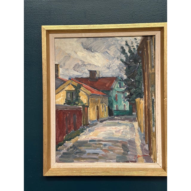 Jan Hatvani, Street with Houses, 1960s, Oil on Panel, Framed For Sale - Image 9 of 14