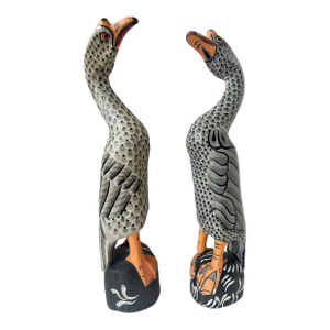 Early 20th Century Hand Carved and Painted Wooden Goose Sculptures - A Pair