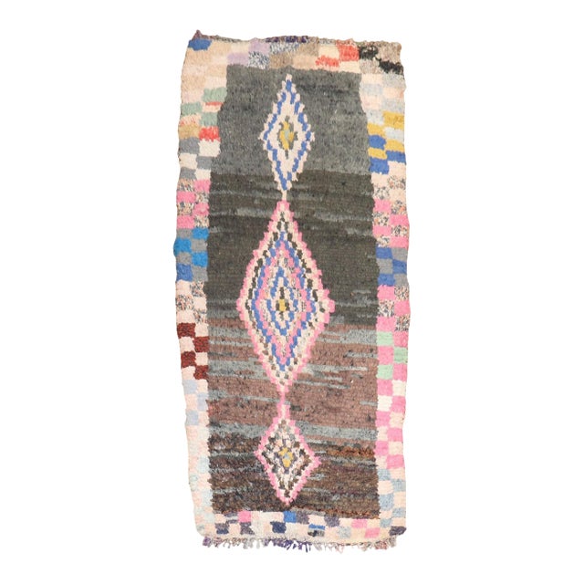 Tribal Bohemian Mid 20th Century Moroccan Rug - 3'10" x 8' For Sale