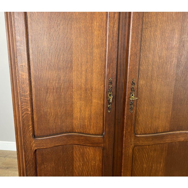 Vintage French Louis XVI Style Carved Oak 3-Door Armoire For Sale - Image 5 of 11