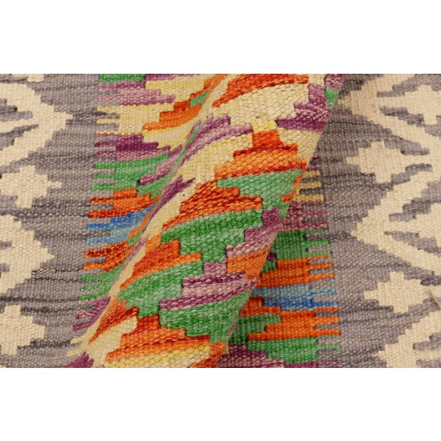 1990s Tribal Kilim Gray Beige Hand-Woven Wool Rug For Sale - Image 5 of 9