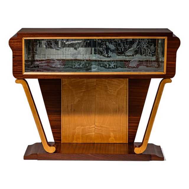 Mid-Century Bar Cabinet with Etched Underwater Scene, Italy For Sale