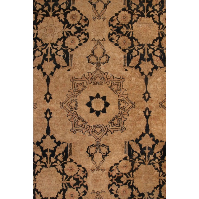 Rug & Kilim Antique Kerman Lavar Persian Rug in Black and Beige-Brown Floral Pattern For Sale - Image 4 of 6