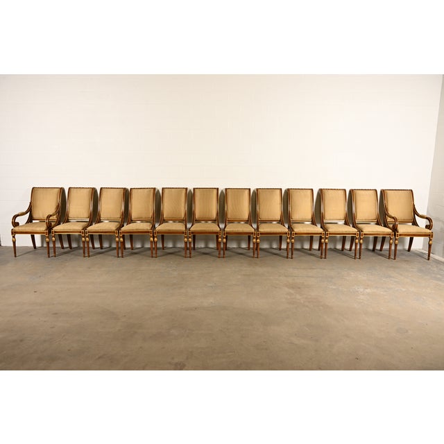 French Karges French Regency Louis XVI Carved Walnut and Gold Gilt Dining Chairs | Set of Twelve For Sale - Image 3 of 15